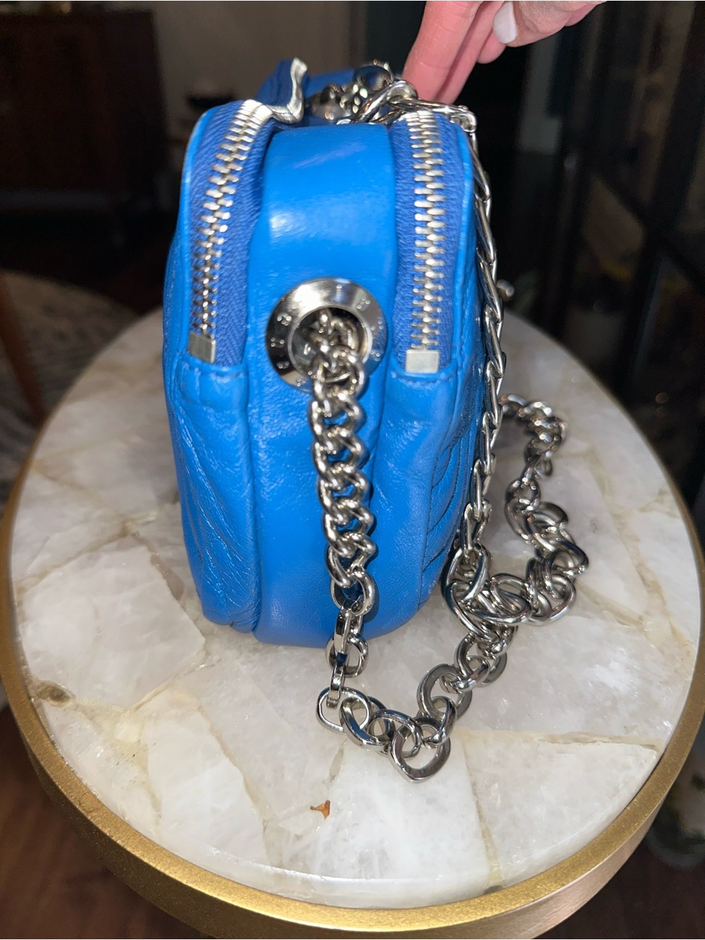 Henri Bendel NYC Electric Blue Lambskin Double Chain 2 Way Bag | Collector Y2K - Picture 4 of 15